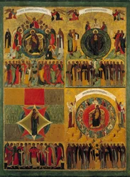 El himno a la Virgen. Icono ruso del siglo XVI. Rusia. Monasterio Solonsky