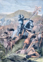 Hernán Cortés en la Batalla de Otumba, México