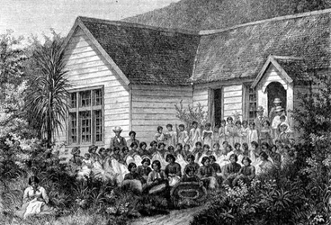 Escuela Misionera para Maoríes, ilustración de 