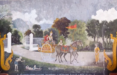 Fresco que representa una escena de la vida de Buda, templo Wat Phra That Doi Suthep (fresco)