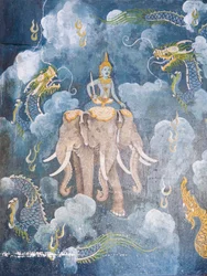 Fresco que representa una escena de la vida de Buda, templo Wat Phra That Doi Suthep (fresco)