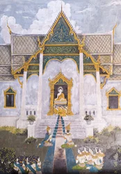Fresco que representa una escena de la vida de Buda, templo Wat Phra That Doi Suthep