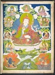 Agregar. O. 3048    Uno de los 12 dibujos que representan deidades tibetanas de un artista tibetano, probablemente en Lhasa, c.1800    (gouache sobre papel)