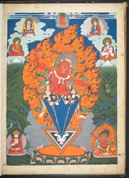 Agregar. O. 3052  Uno de los 12 dibujos que representan deidades tibetanas de un artista tibetano, probablemente en Lhasa, c.1800    (gouache sobre papel)