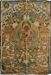Amitabha (buda de la tierra pura) - Pintura tibetana, pigmentos y oro sobre tela, finales del siglo XIX, 74x51 cm - (Buda Amitayus Thangka, cultura tibetana, Pigmentos y oro sobre tela, finales del siglo XIX) - Colección privada
