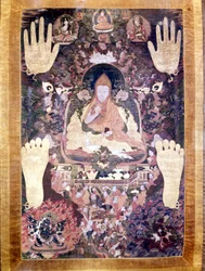 Blo Bzang Rgya ktso, el quinto Dalai Lama, el más ilustre e importante de la historia. Thangka tibetano, Museo Guimet, París