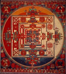 Mandala de Vajravarami la diosa baila (en el centro) su nombre significa laie adamantina. Tíbet, siglo XIX. París, Museo Guimet