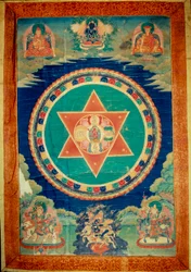 Mandala de vajravarami la diosa baila (en el centro) su nombre significa "laie adamantina". Tíbet