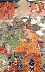 El mago Abhayakava de Bengala, Thangka tibetano, Musée Guimet, París
