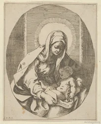 La Virgen sosteniendo al niño Cristo en su regazo, una composición ovalada, después de Reni, 1620-50