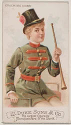 Cuerno de carruaje, de la serie Instrumentos Musicales N82 para cigarrillos marca Duke, 1888