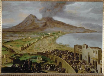 Erupción del Vesubio, vista desde Nápoles, mediados del siglo XVII Cobre