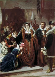 la Reina María I Estuardo (1542-1587) camina hacia el Patíbulo
