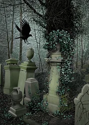 Cementerio de Highgate, 2010 (scratchboard, coloreado digitalmente)