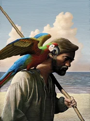 Robinson Crusoe, 2011 (scratchboard, coloreado digitalmente)