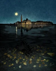 El mercader de Venecia, 2017 (scratchboard, coloreado digitalmente)