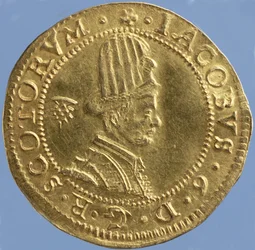 4 libras escocesas (pieza de sombrero) de James VI, casa de moneda de Edimburgo, 1591 (anverso) (oro)
