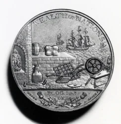 Penique escocés conmemorativo de Adam Smith (reverso), 1797 (cobre)