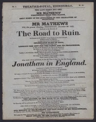 Programa de teatro para el Theatre Royal, Edimburgo, 29 de diciembre de 1825