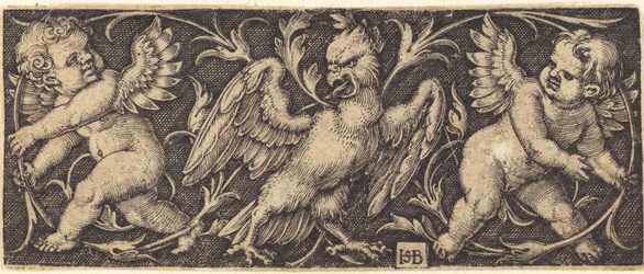 Ornamento con águila y dos genios
