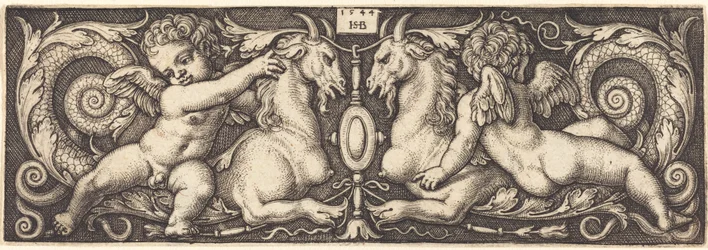 Ornamento con dos genios montando dos quimeras