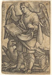 Placa 4: San Juan con la cabeza girada tres cuartos a la izquierda, con un libro en su mano derecha, 1541