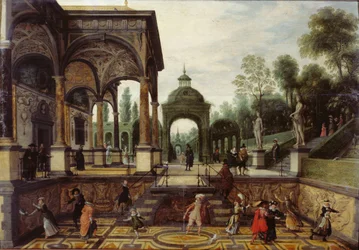 Jardín italiano con galería y figuras, Primer tercio del siglo XVII