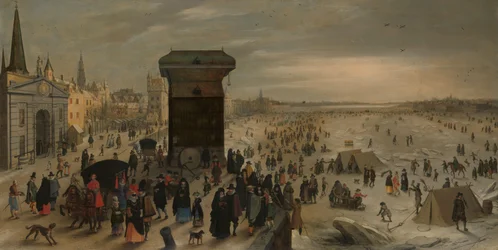 La grúa en el muelle de Amberes junto al Escalda helado