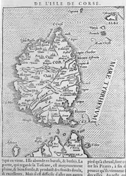 Córcega después de la “Cosmographia Universalis” por Sebastian Munster. Basilea 1558