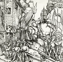 Asedio de Cartago, grabado extraído de Universalis Cosmographia (Cosmología universal), de Sebastian Munster (1488-1552). Alemania