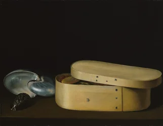 Naturaleza muerta con conchas y una caja de madera, finales de la década de 1620