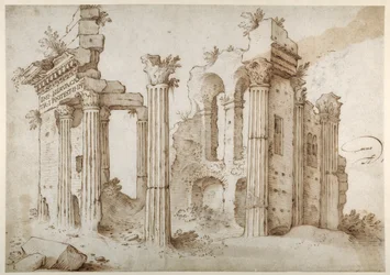 Ruinas columnadas del Templo de Minerva, Foro de Nerva, Roma