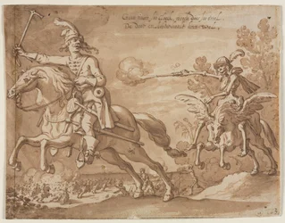 La muerte a caballo persiguiendo a un caballero volador, 1631