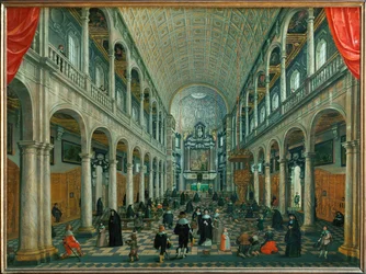 Interior de la iglesia de los jesuitas de Amberes, Bélgica (óleo sobre madera de roble)
