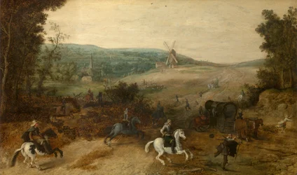 Paisaje con viajeros atacados por ladrones (óleo)