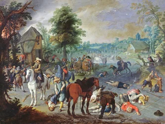 Escena de saqueo en un pueblo