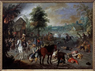 Escena de saqueo en un pueblo
