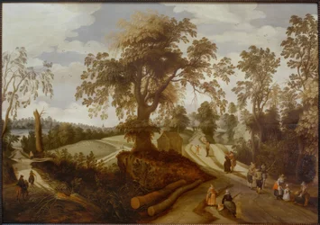 Paisaje veraniego con caminantes