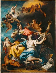 Alegoría de Francia bajo la figura de Minerva pisoteando la Ignorancia y coronando la Virtud ...