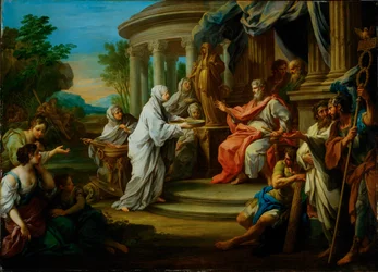 La virgen vestal Tuccia ante Numa Pompilio (pintura sobre lienzo)