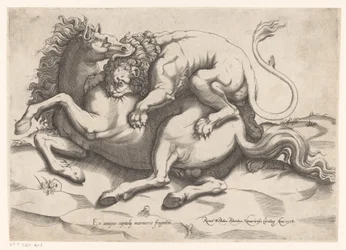 Caballo atacado por un león