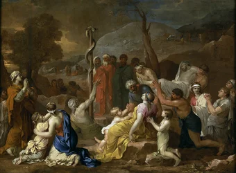 Pintura ""La serpiente de bronce"" de Sebastien Bourdon (1616-1671) 1653-1654 Madrid Museo del Prado
