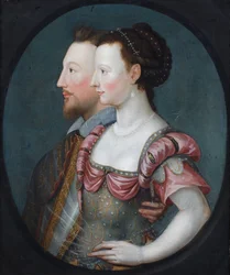 Retrato de perfil de una dama y un caballero, se dice que son Philip Sydney y su hermana Lady Pembroke (óleo sobre lienzo)