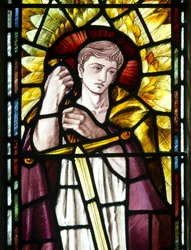 Mortehoe, Santa María, Heaton Butler & Bayne, Selwyn Image, Arcángel San Miguel (detalle)