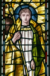 Mortehoe, Santa María, Heaton Butler & Bayne, Selwyn Image, Arcángel San Rafael (detalle)