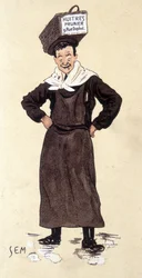 Vendedor de ostras de la tienda Prunier. Cromolitografía firmada SEM (1863 - 1934)