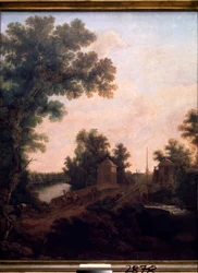 El puente de piedra en el parque del palacio de Gatchina. (San Petersburgo). Pintura de Semyon Fyodorovich Shchedrin (Semion Shchedrin) (1745-1804), óleo sobre lienzo