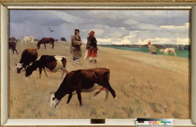 En el campo de rastrojos - Pintura de Sergei Arsenyevich Vinogradov (1869-1938), óleo sobre lienzo