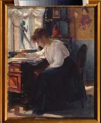 En un estudio (In a Study) - Pintura de Sergei Arsenyevich Vinogradov (1869-1938), óleo sobre lienzo, arte ruso del siglo XIX-XX - Museo Estatal de Arte de la República Karelia, Petrozadvosk (Rusia)