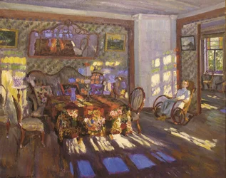 Luz solar a través de ventanas de vidrio coloreado, 1916